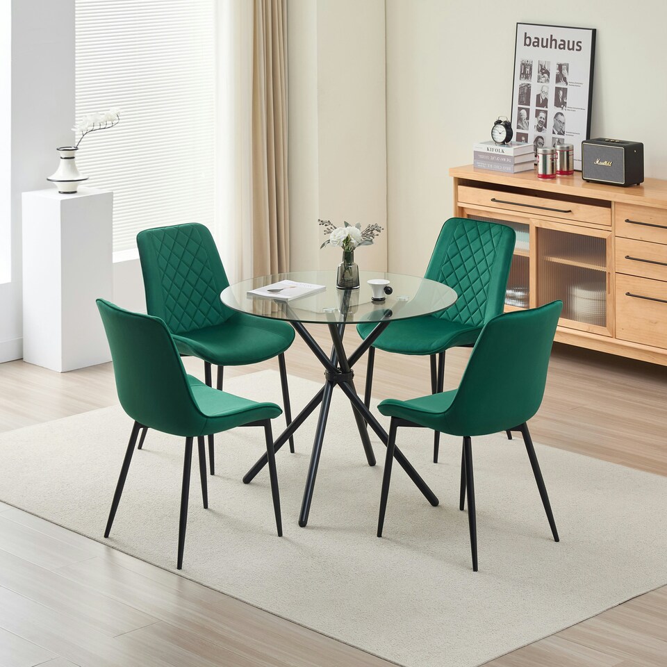 image 1 of New York Dining Table with 4 Amelia Velvet Chairs | Green | 5