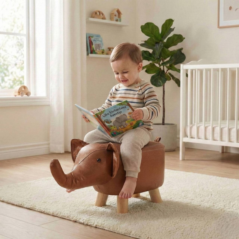 image 1 of Children's Elephant Stool Seat | Brown | 1