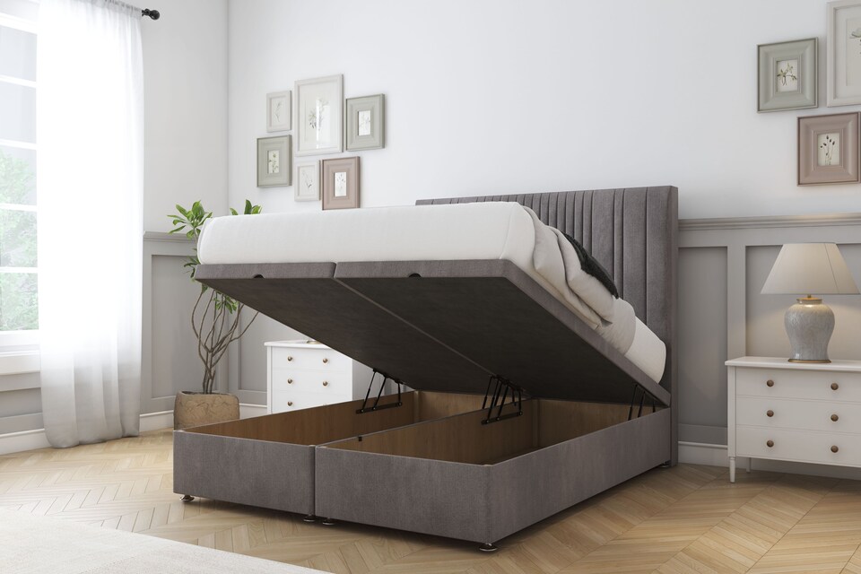 image 1 of Sloomy Kingsley Slate Naples Ottoman Bed With Mattress With 54" Floor Standing Headboard 6' Super King