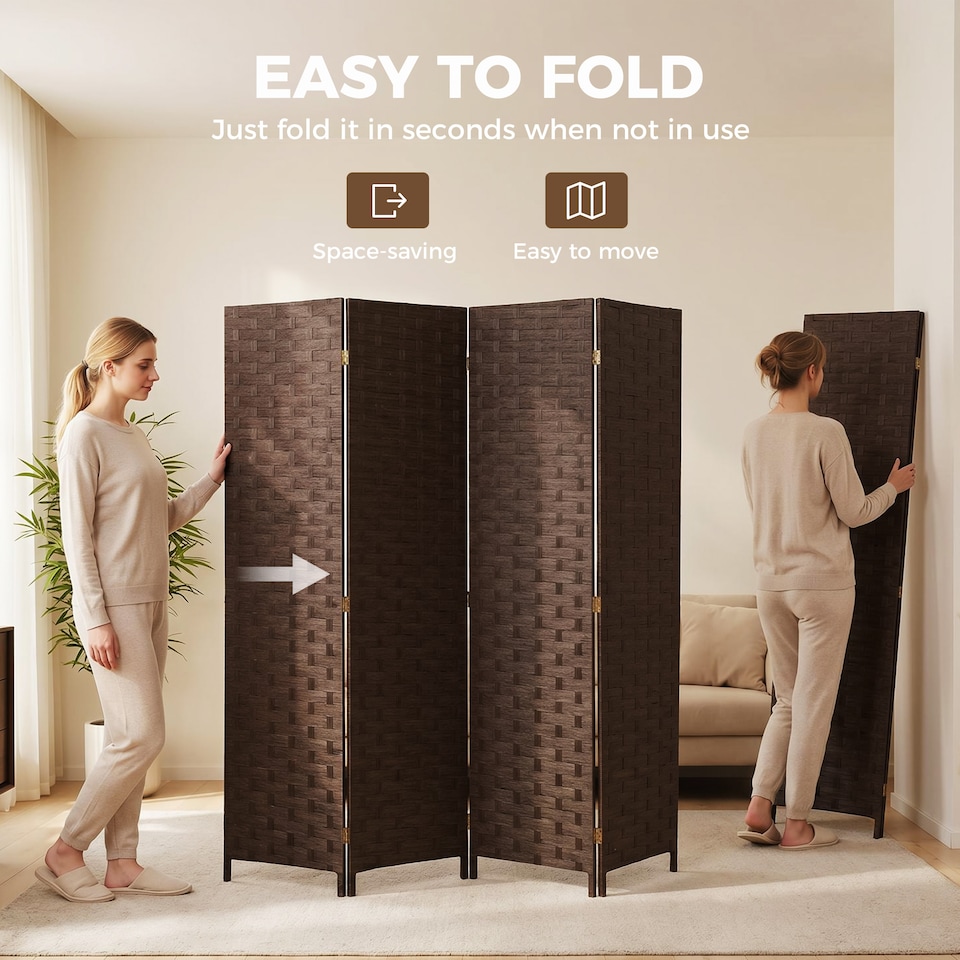 image 1 of HOMCOM 4 Panel Folding Room Divider, Privacy Screen with Panels, Dark Brown