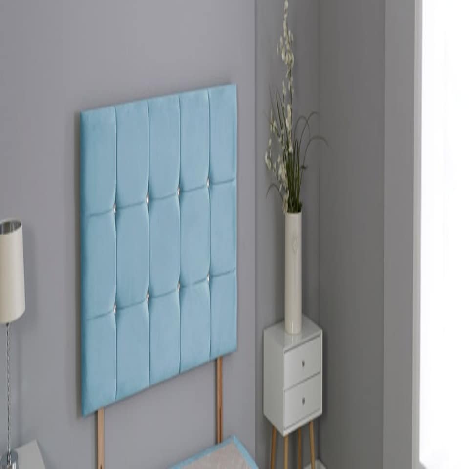 Sky Blue Plush Velvet Cube Headboard N/A | 3FT Single 26"inch Headboard