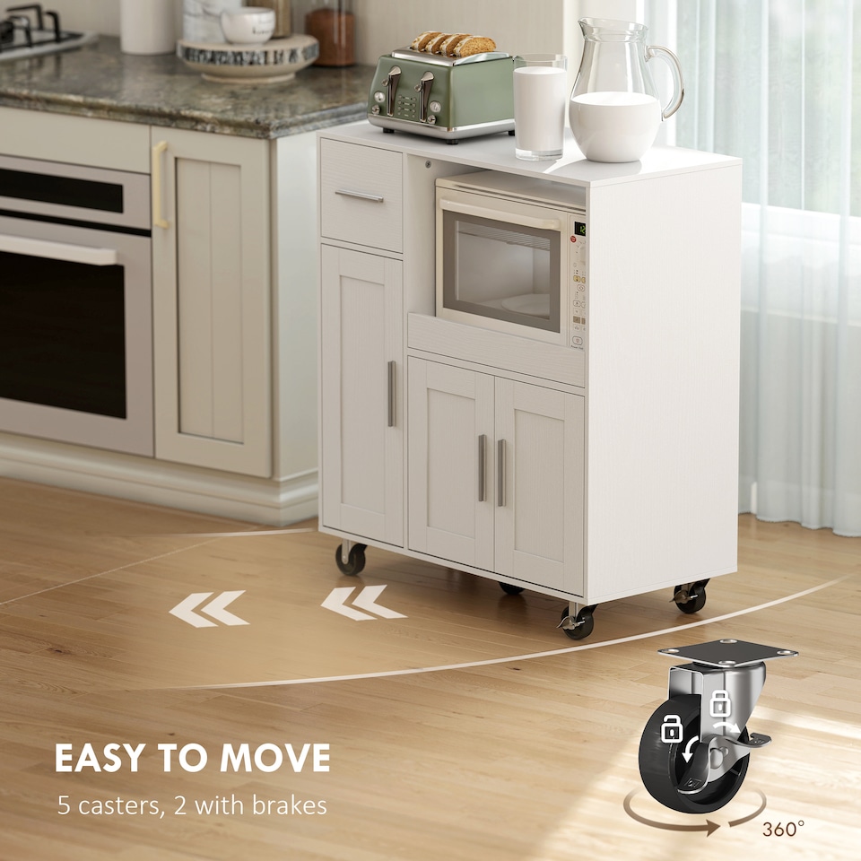image 1 of HOMCOM Rolling Kitchen Cart, Microwave Cabinet with Adjustable Shelf