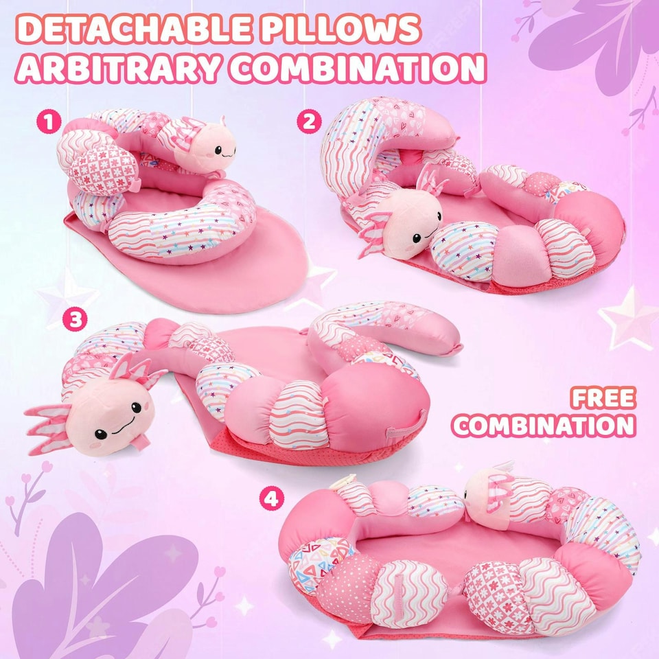 image 1 of Axolotl Baby Play Mat – Sensory Floor Mat with Detachable Toys | Soft & Skin-Friendly | Pink | Newborn Gift
