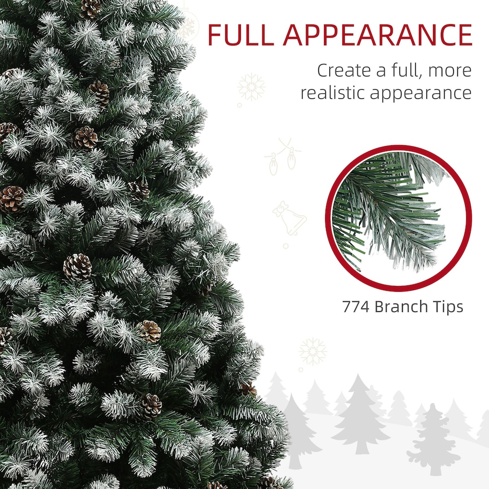 image 1 of HOMCOM 6ft Artificial Pine Christmas Tree with Pinecones, Steel Base
