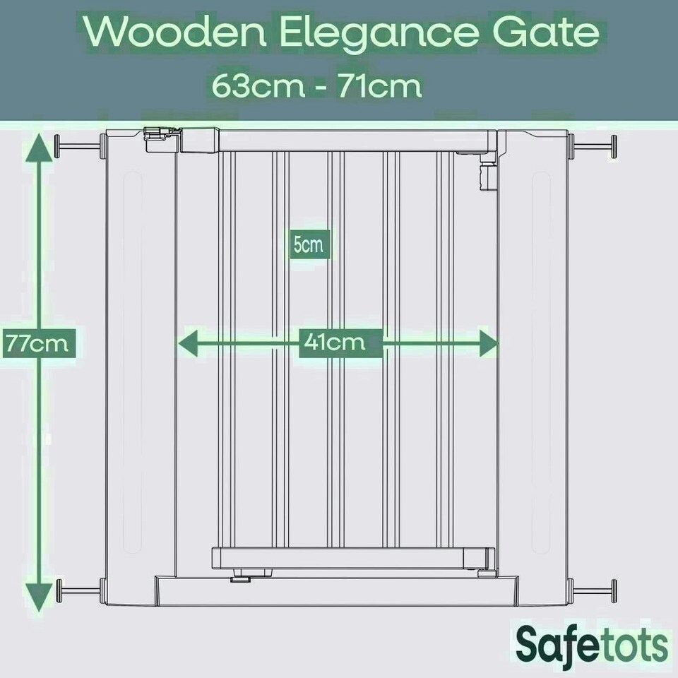 image 1 of Safetots Wooden Elegance Gate, White, 63cm - 71cm, Pressure Fit Safety Gate, Baby Gate for Stairs and Doors, Easy Installation
