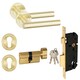 image 1 of Golden Grace Straight T-Bar Design Thumbturn Door Handles Set in Satin Brass Euro Lock 70mm Grey