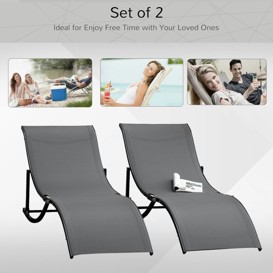image 1 of Outsunny Set of 2 Zero Gravity Lounge Chair Recliners Sun Lounger Dark Grey