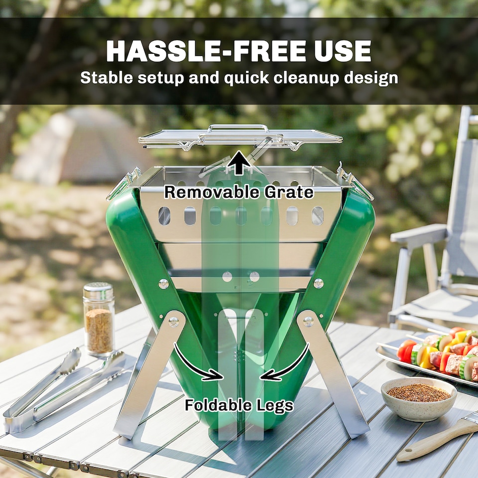 image 1 of Outsunny Charcoal BBQ Grill Portable with Tilting Grate | Green | Black | 40 x 28 x 25.5 cm