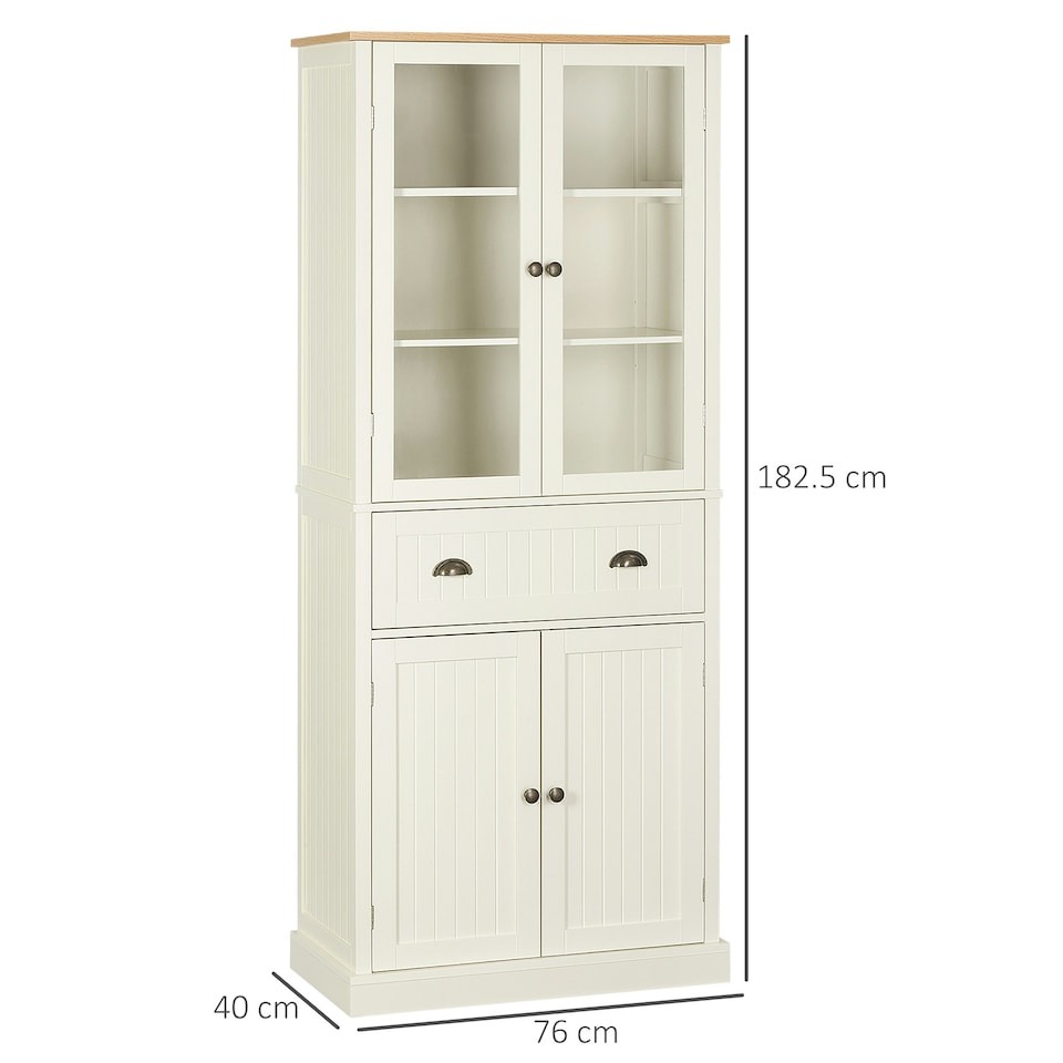 image 1 of HOMCOM Kitchen Cupboard, 5-Tier Storage Cabinet w/ Shelves, Cream