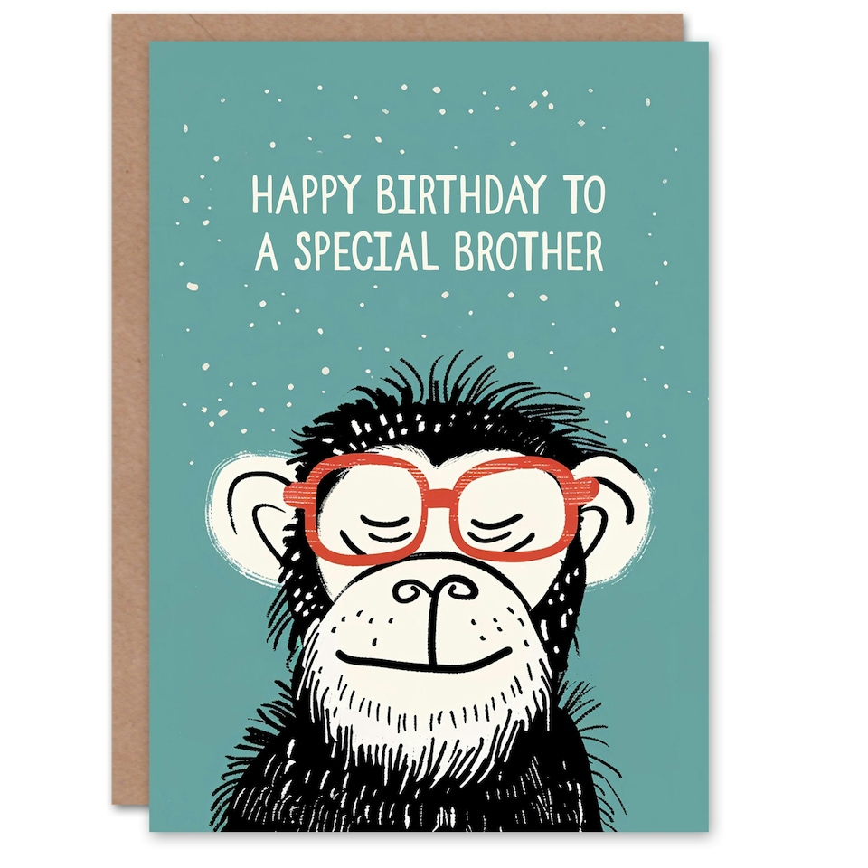 image 1 of Special Brother Cheeky Chimp Nerd Chimpanzee Monkey Birthday Card