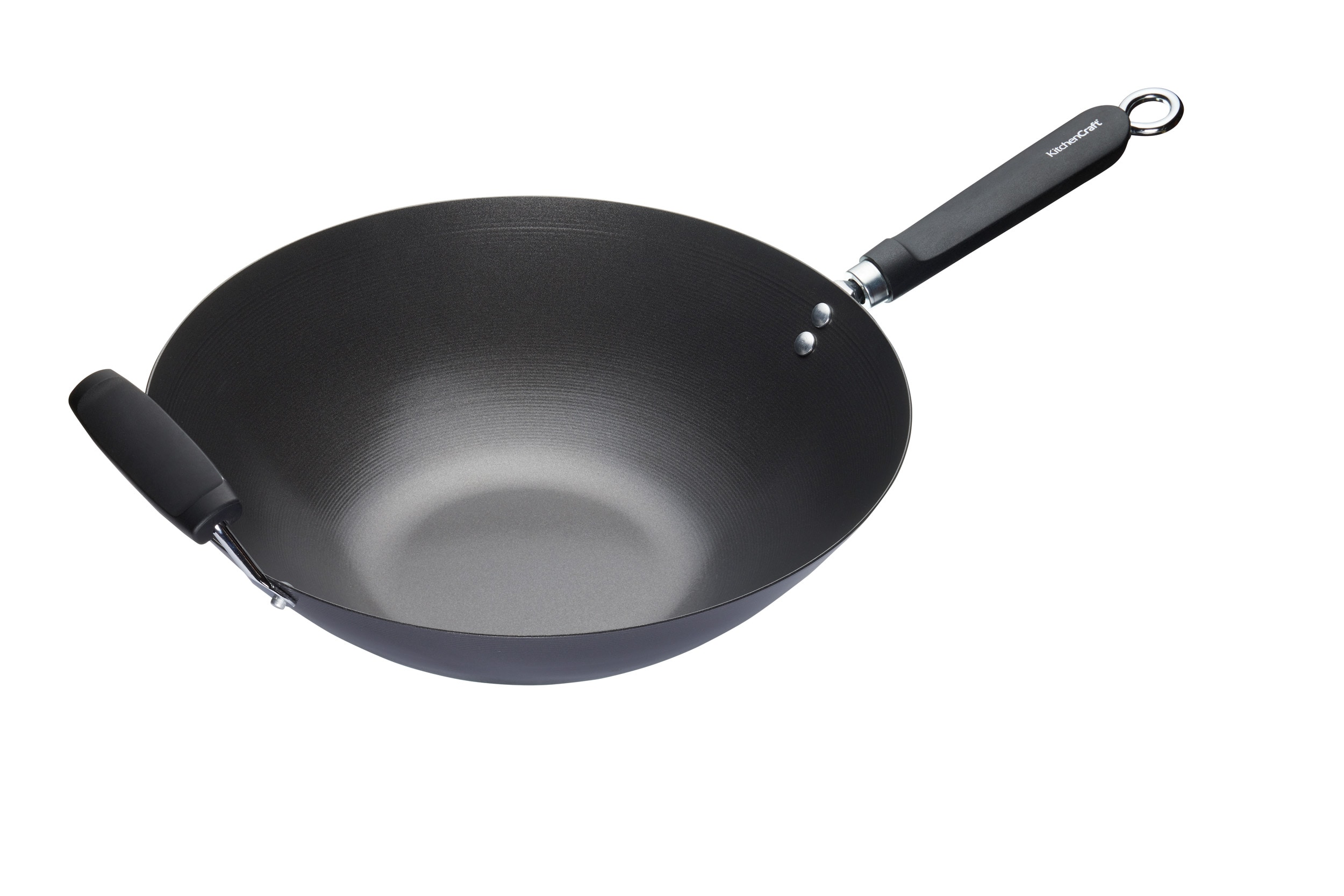 KitchenCraft Wok Black Carbon Steel 36cm