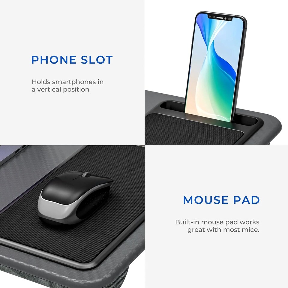 image 1 of Lap Desk Laptop Tray with Cushion Portable Notebook Tablet Computer Table Stand Mouse Pad, Phone Slot, Wrist Rest, For Sofa & Bed