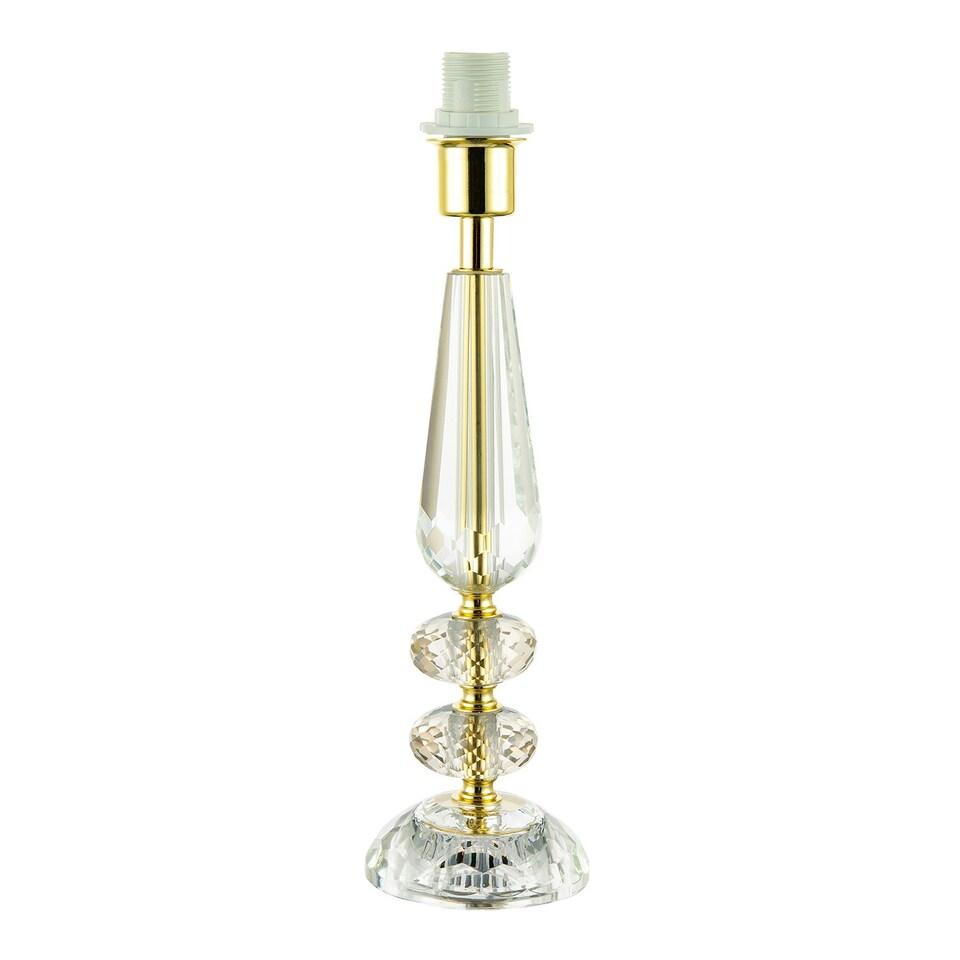 image 1 of Designer Clear K9 Crystal Glass and Gold Table Lamp Base with Faceted Spheres