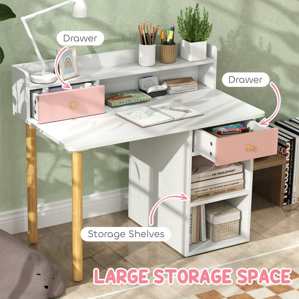 image 1 of AIYAPLAY Kids Desk and Chair Set for Studying, Reading, Drawing, Pink