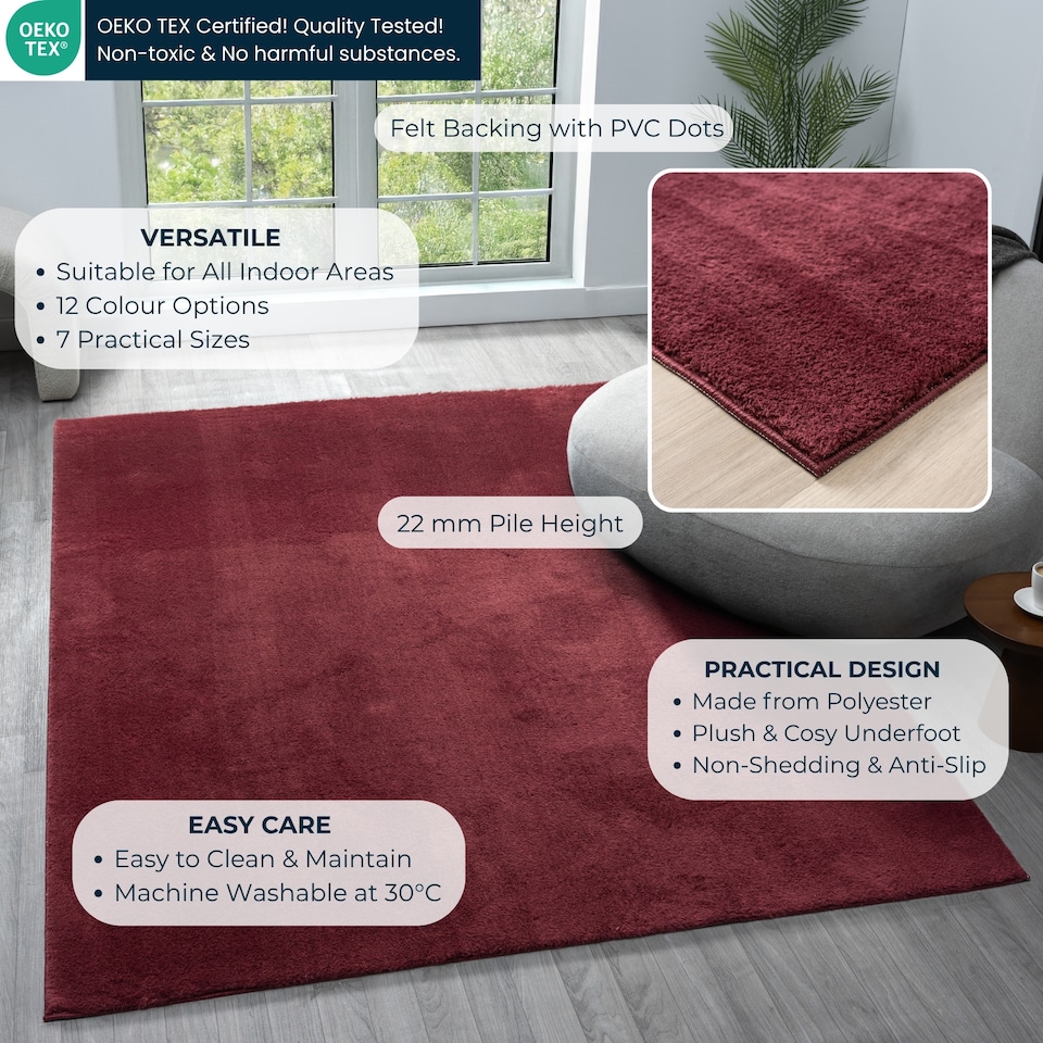 image 1 of Comfy Washable Low Pile Living Room Plain Area Rug