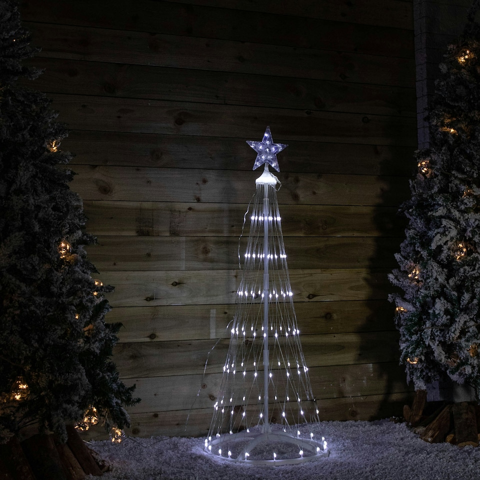 image 1 of 1.35m Light up Christmas Cone Tree with 160 White LEDs and Timer Function