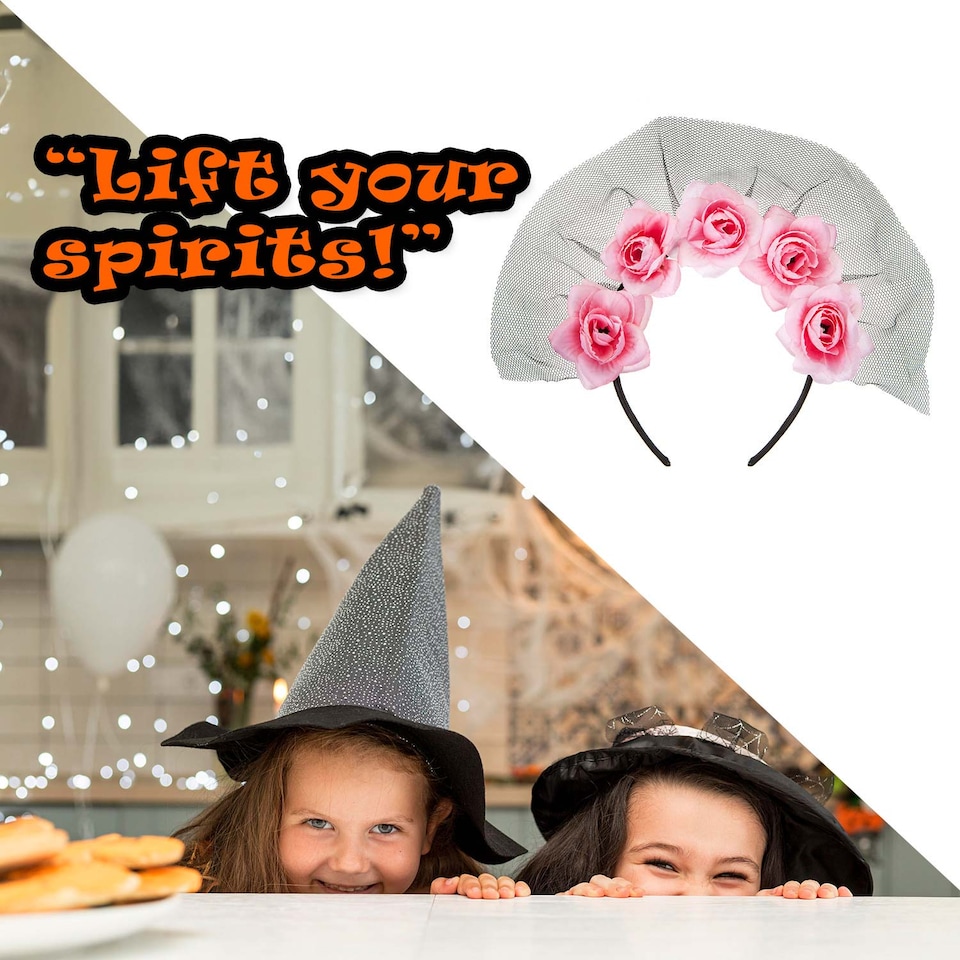 image 1 of vfm-estore Halloween Veil Headband 5 Roses Design, Pink - Party Costume Accessory