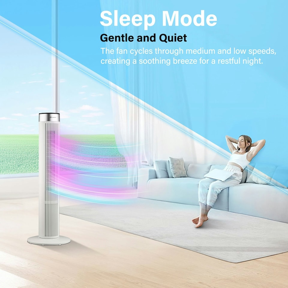 image 1 of PureMate 40-inch Oscillating Tower Fan with Timer, Sleep Mode and Remote Control