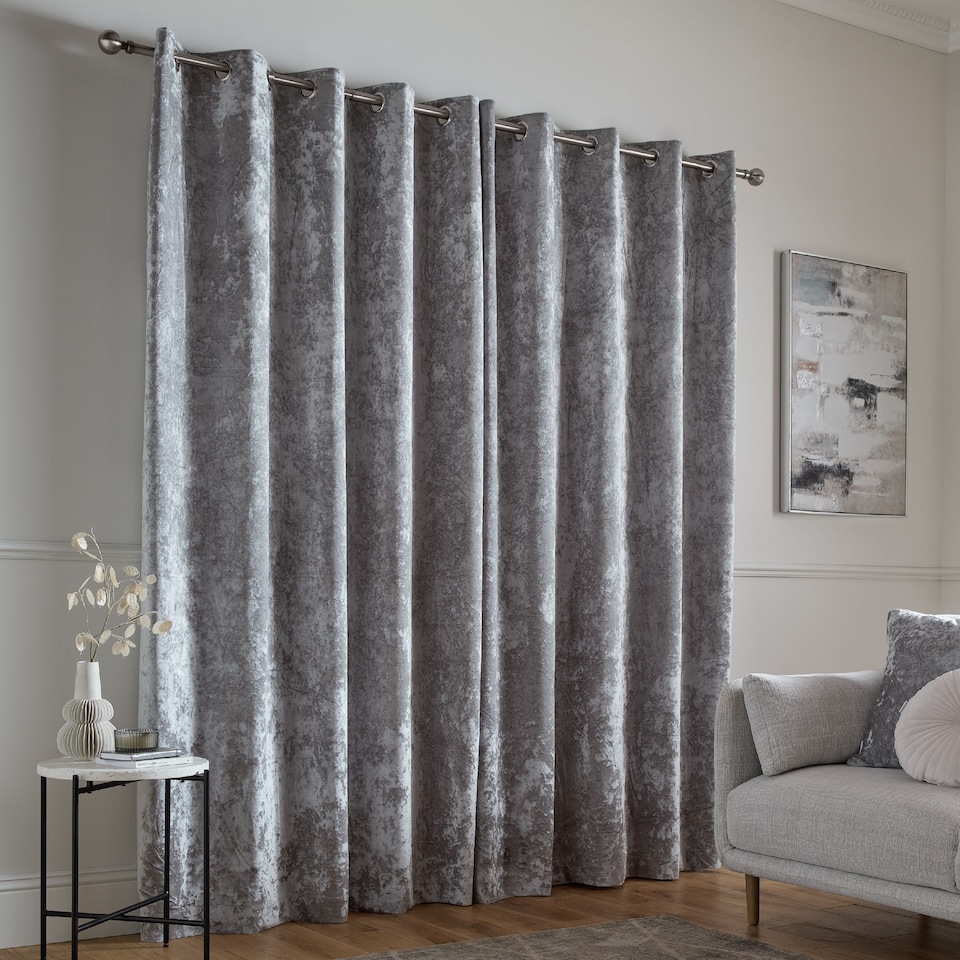 Natural Drapery Catherine Lansfield Crushed Velvet Lined Eyelet Curtains - Tesco Groceries