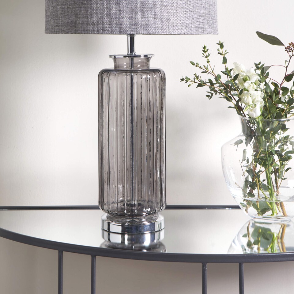 image 1 of Brock Black Smoked Glass Table Lamp
