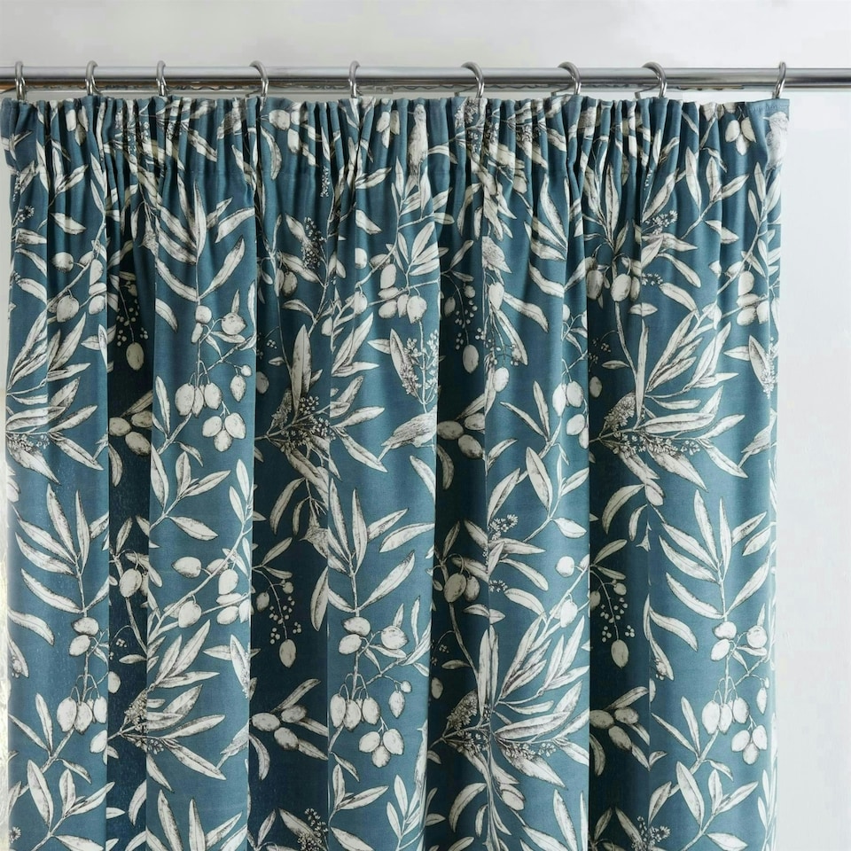 image 1 of Aviary Pencil Pleat Curtains - Blue - 168cm x 183cm