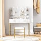 image 1 of HOMCOM Dressing Table with Lighted Mirror, Cushioned Stool, Drawers, Shelves, LED Makeup Vanity Desk Set, Modern Dresser Vanity Table for Bedroom, White