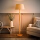 image 3 of ValueLights Victoria Light Wood Traditional Stem Floor Lamp with Beige Fabric Tapered Shade
