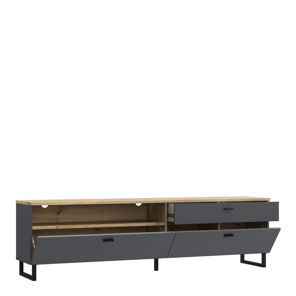 image 1 of Klara TV Unit with 1 Drawer 2 Flip Doors in Grey and Oak inc LED Lighting