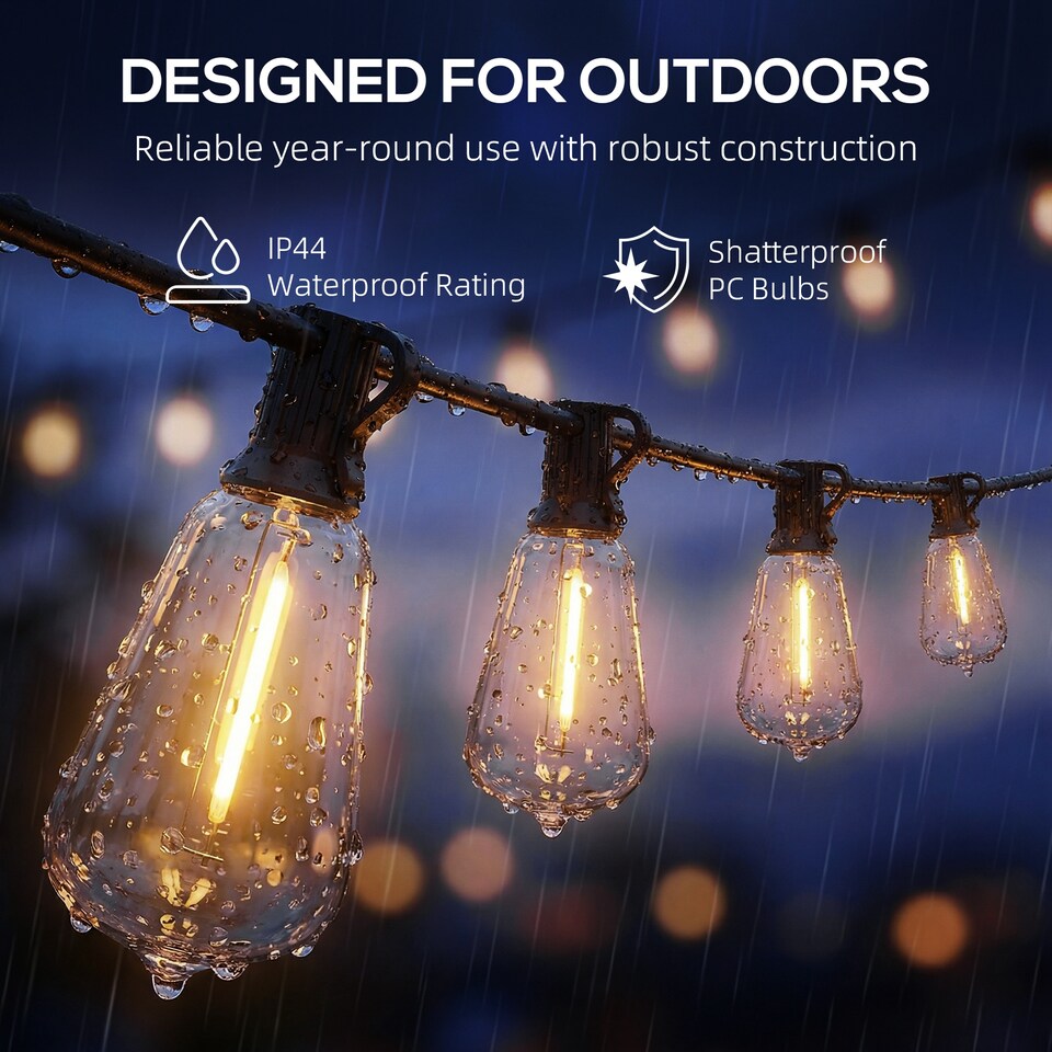 image 1 of HOMCOM 50 LED Curtain Lights, IP44 Waterproof Fairy Curtain Lights, Warm White
