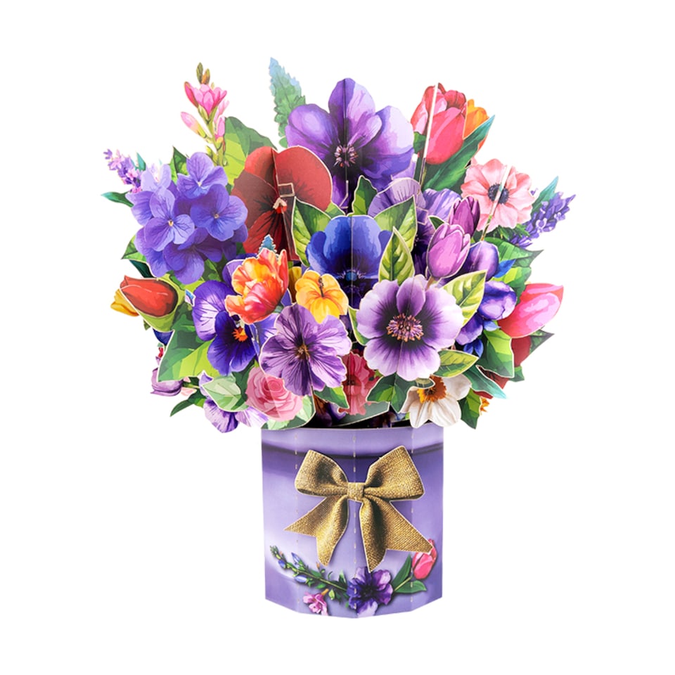 image 1 of Floral Fantasy Paper Bouquet 3D Vase Pop Up Card