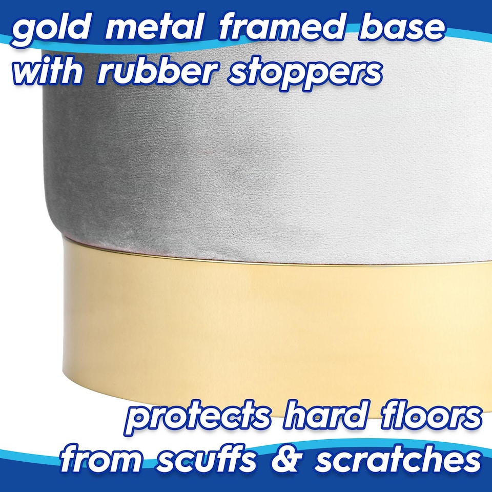 image 1 of Harbour Housewares Velvet Pouffe - Round Luxe Living Room Bedroom Dressing Table Accent Footstool - 29 x 36cm - Grey | Grey | Grey | Pack of 1 | 1