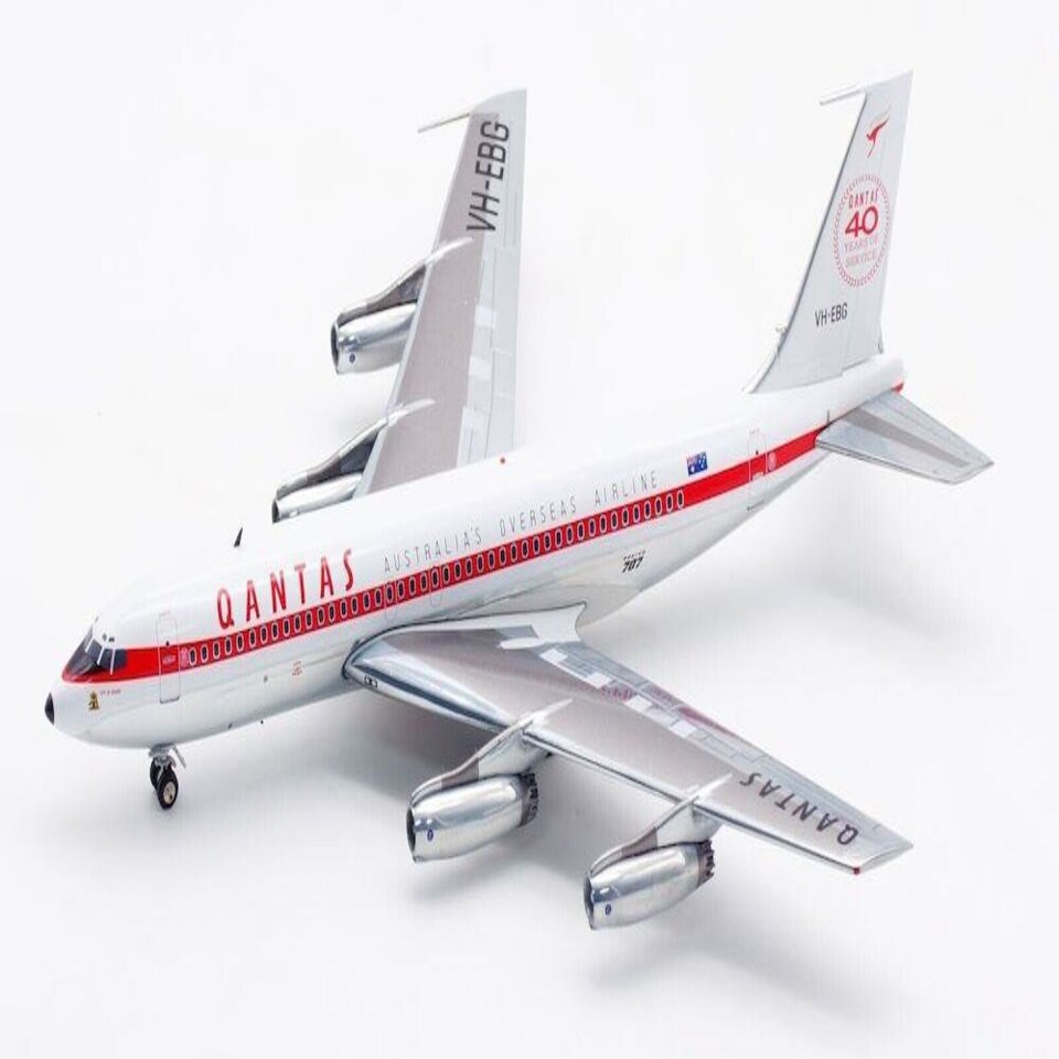 Qantas Boeing 707-100 VH-EBH Polished With Stand 1:200 Scale Inflight200 IF701QF120P