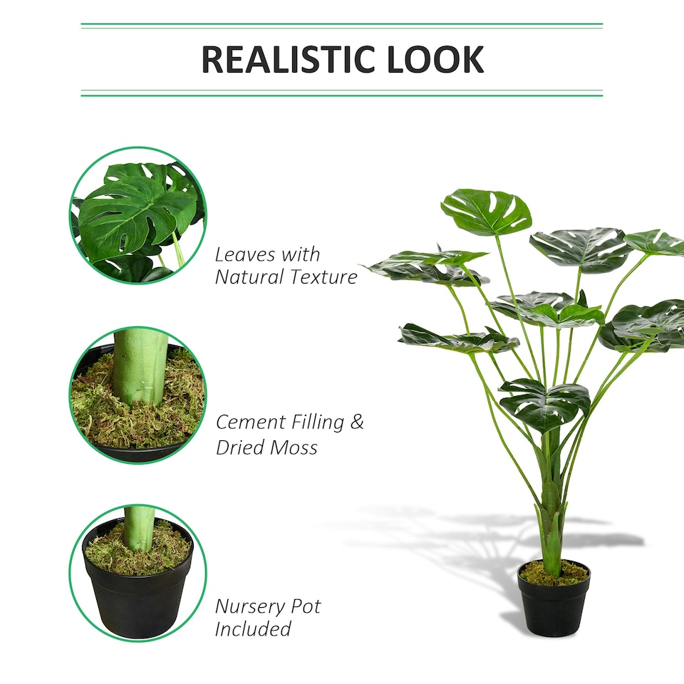 image 1 of Outsunny 85cm Artificial Monstera Tree Fake Plant in Pot Indoor Décor