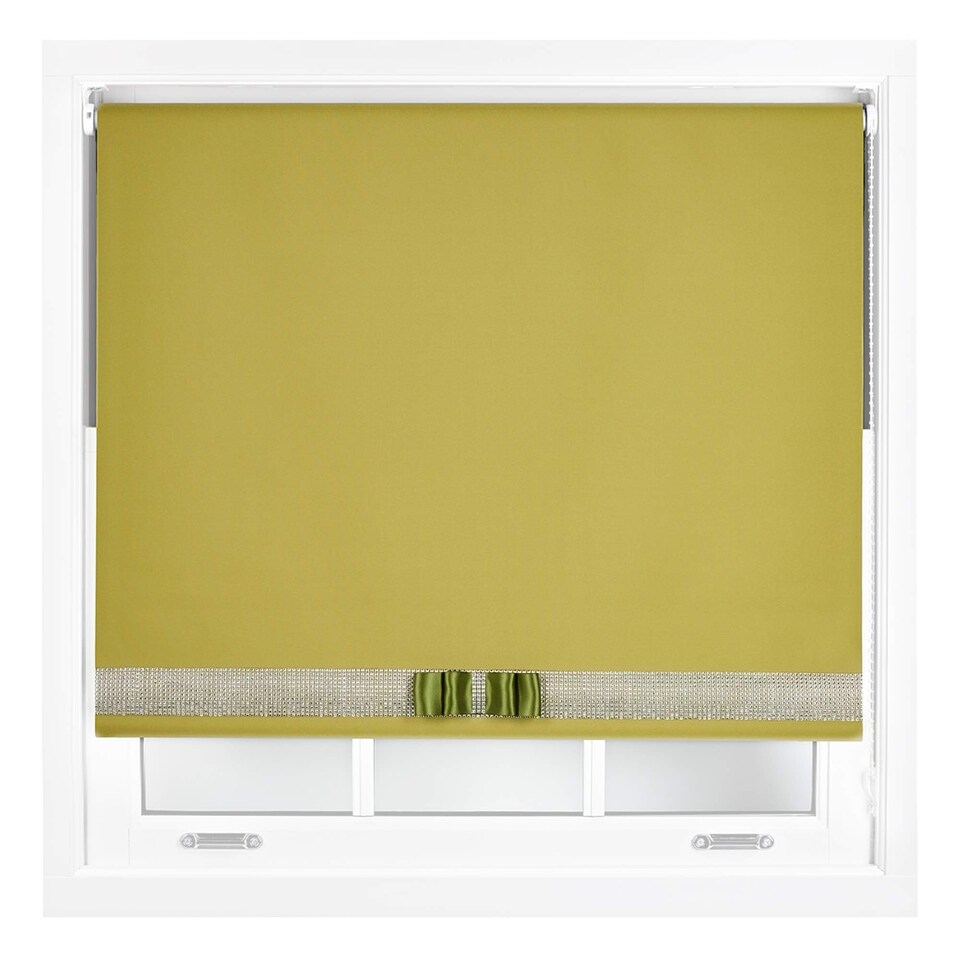 image 1 of FURNISHED Blackout Roller Blinds with Diamante Trim and Bow Cut to Size | Green | Green | (W) 120cm x (L) 165cm