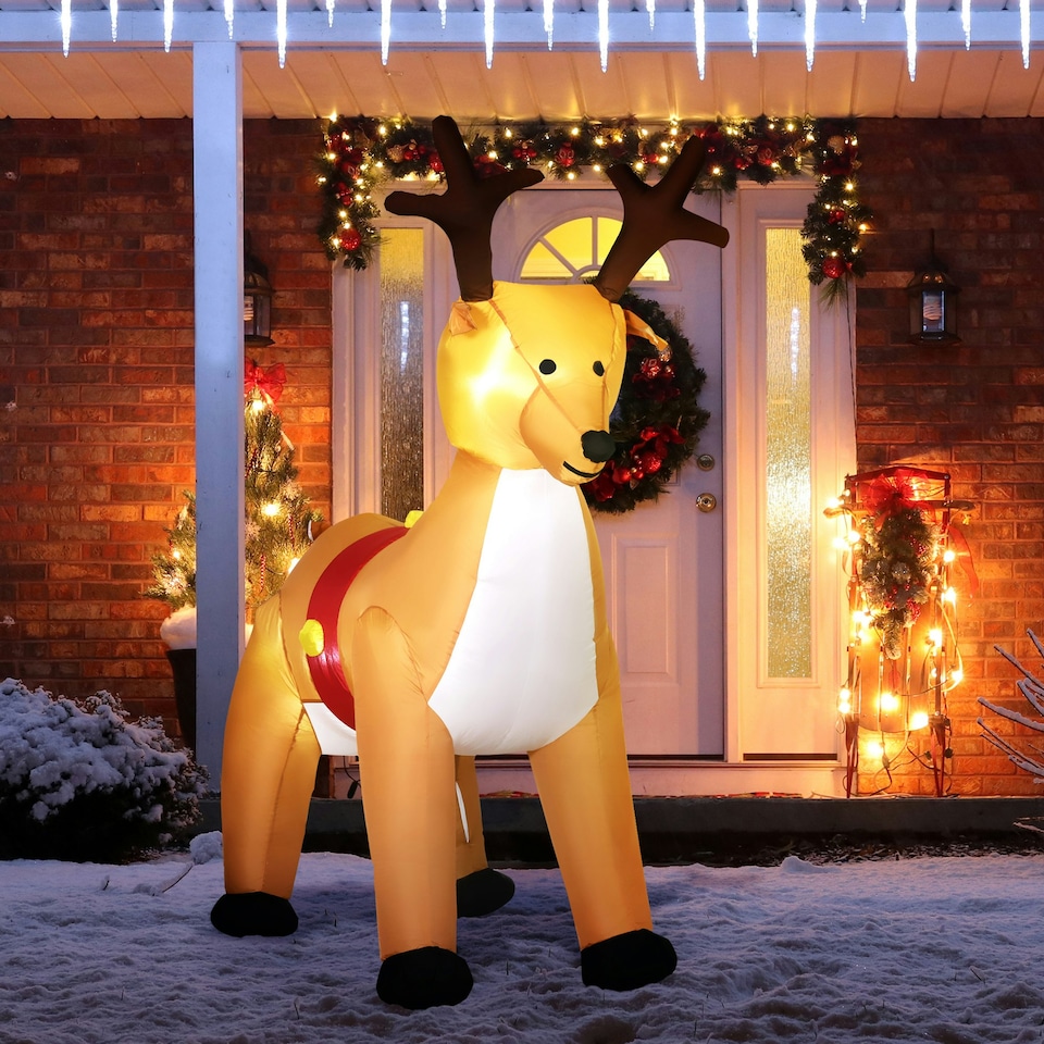 image 1 of HOMCOM 6ft Christmas Inflatable Reindeer Decoration Xmas Indoor Outdoor Lights
