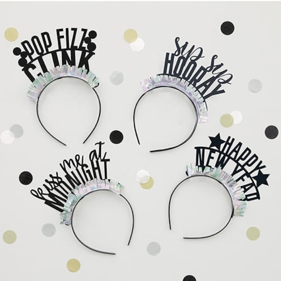 image 1 of Assorted Iridescent Fringe New Year Fancy Dress Headbands - Pack of 4