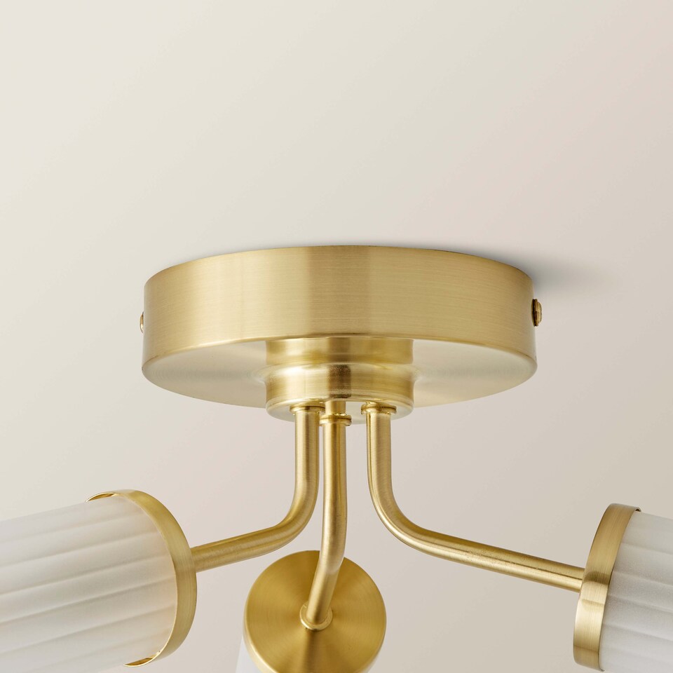 image 1 of ValueLights Canya Gold 3 Way IP44 Reeded Glass Ceiling Light | Gold
