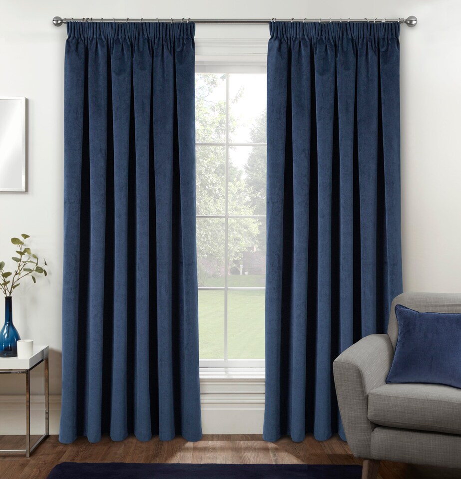 image 1 of Luxury Enhanced Living Navy Velvet, Supersoft, Blackout, Thermal Curtains with Tape Top (PAIR) - 66 x 54 inch (168x137cm)