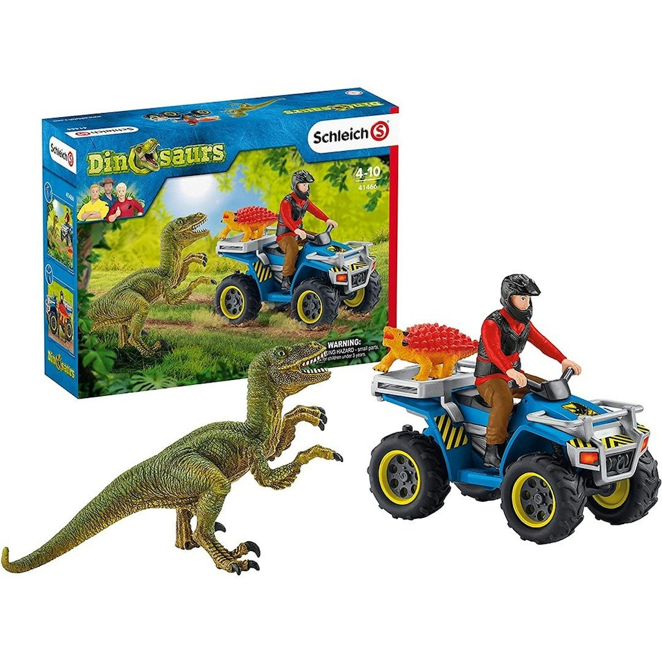 image 1 of Schleich Dinosaurs Quad escape from Velociraptor Figure