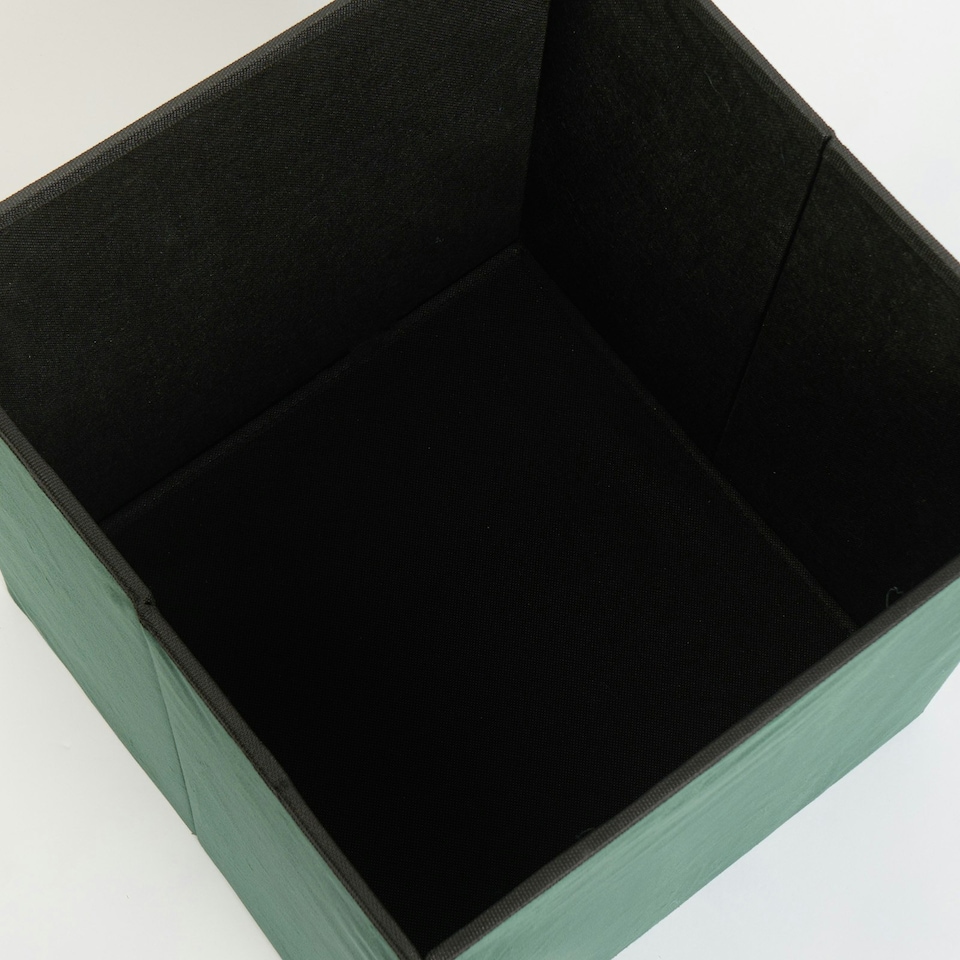 image 1 of OHS Matte Velvet Soft Foldable Cube Footstool Seat Storage Organiser Ottoman | Green | Forest Green