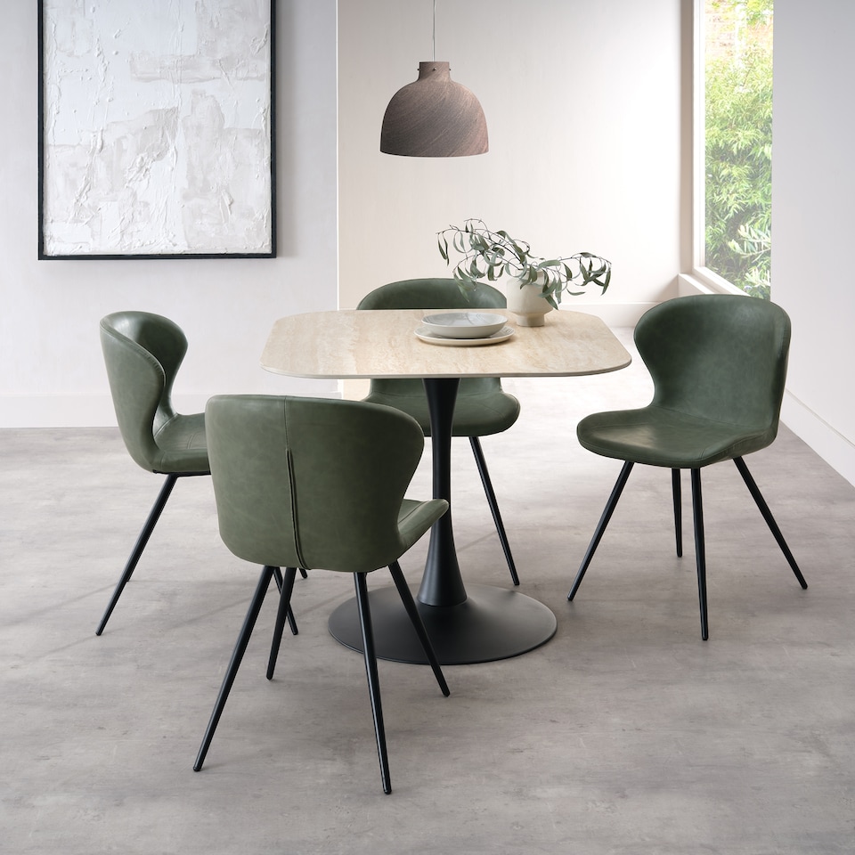 image 1 of Bentley Designs - Carter Beige Sintered Stone Dining Table With Black Sand Powder Coated Base