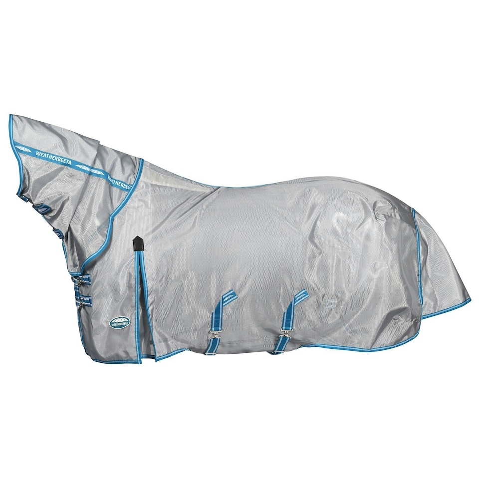 image 1 of Weatherbeeta Comfitec Hexi Shield Combo Neck Horse Fly Rug - Silver/Teal Blue - 5´ 6"