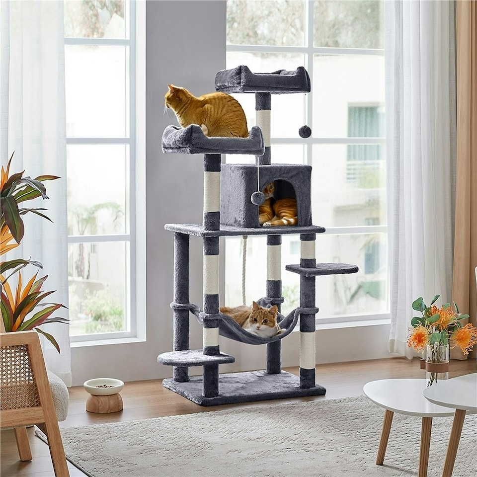 image 1 of Yaheetech 149 cm Multilevel Cat Tree with Plush Perch Dark Grey