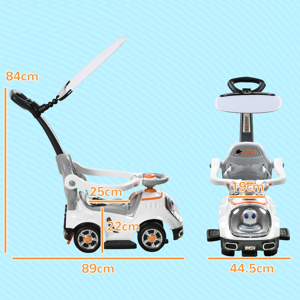 image 1 of AIYAPLAY 3 in 1 Ride on Push Car, Cartoon Robot Theme Foot to Floor Slider, Baby Push Along Car with Parent Handle, Light Music Horn, Underneath Storage, for Boys Girls 12-36 Months - White | White | White