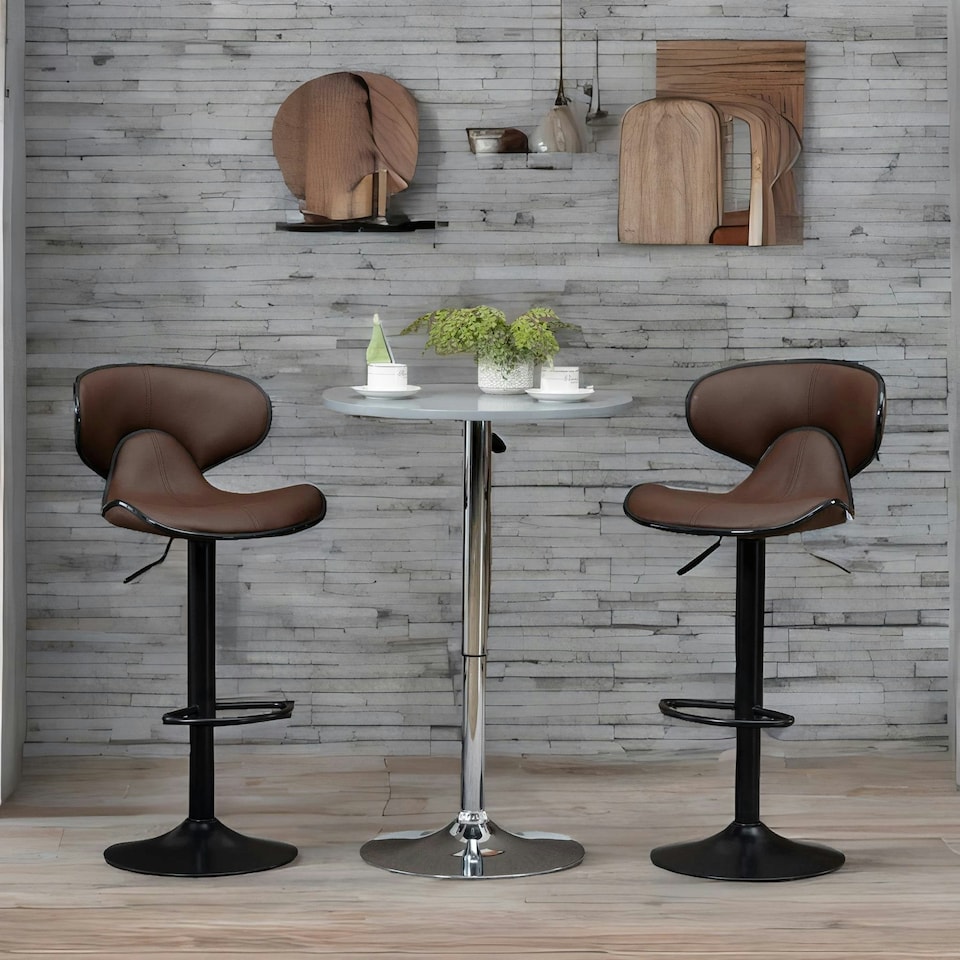 image 1 of Set Of 2 Brown Adjustable Swivel & Adjustable Height Brown