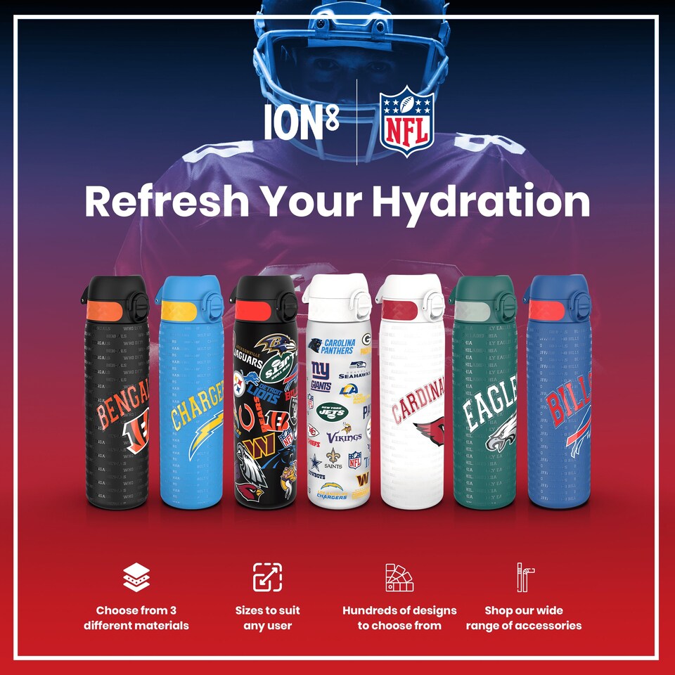 image 1 of Leak Proof Slim Water Bottle, Stainless Steel, NFL, 600ml (20oz) | White | NFL Colts | One Size