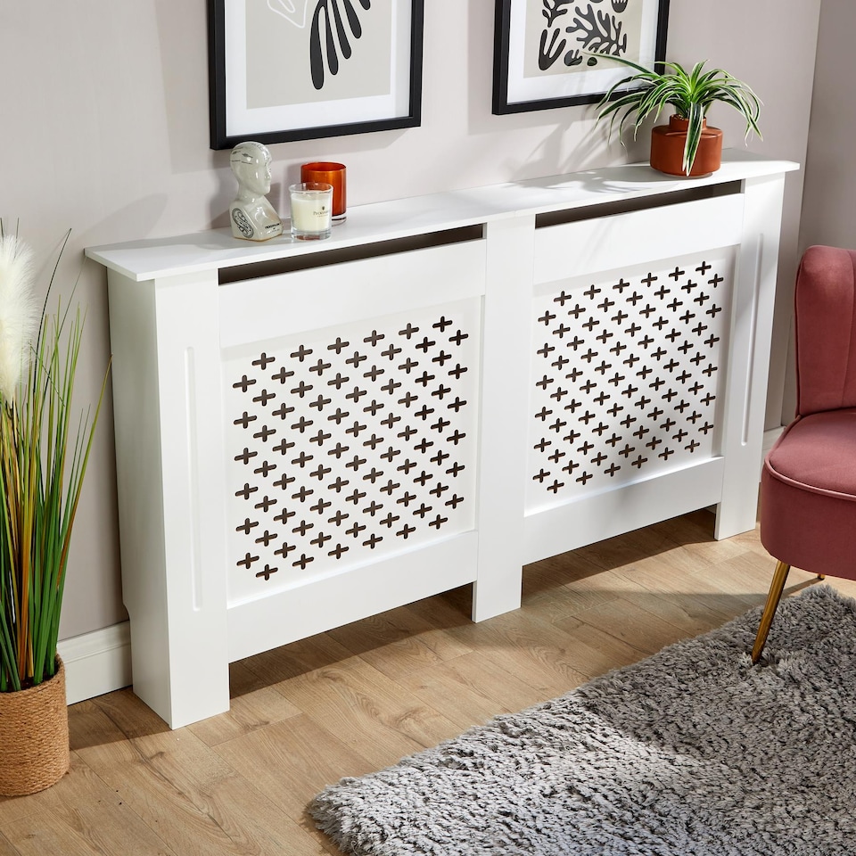 image 1 of Large Radiator Cover MDF Wooden Home Decorative Modern Design | White