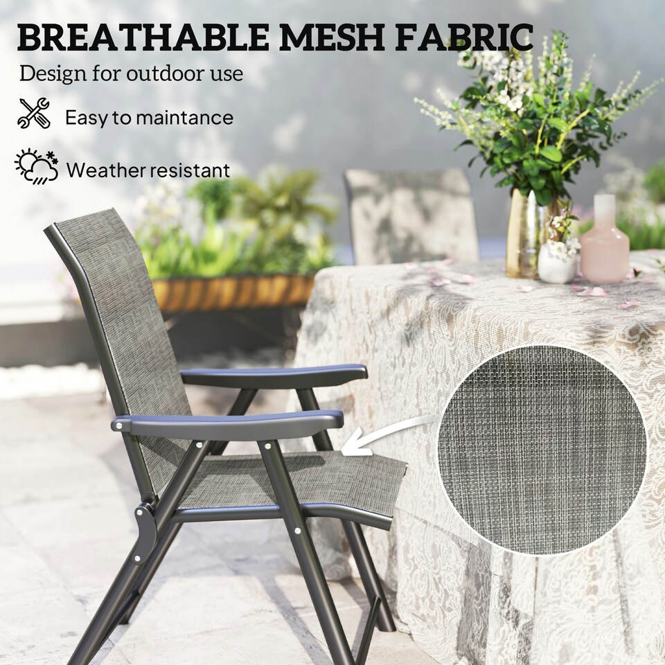 image 1 of Outsunny 2PCS Folding Chair w/ Breathable Mesh Fabric Seat, Black Black | 4 pcs
