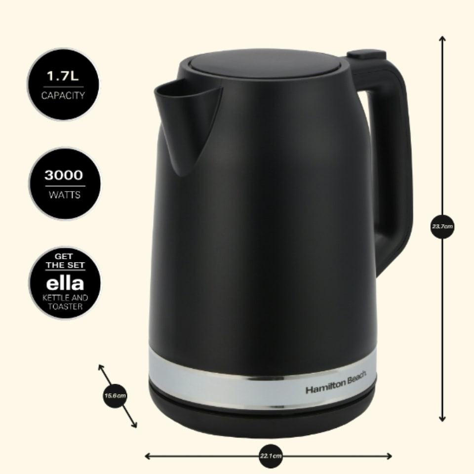 image 1 of Hamilton Beach 1.7L Kettle & 2 Slot Toaster Set - Ella Collection - Black