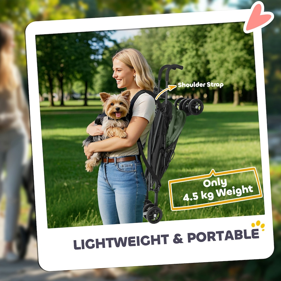 image 1 of PawHut Lightweight Foldable Dog Stroller for Mini Dogs Green